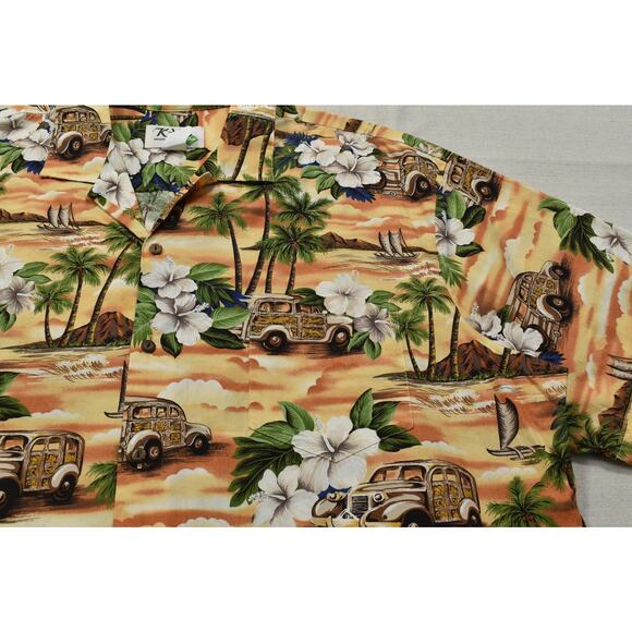 KY's Men's 3XL Hawaiian Shirt Palm Trees Woody Cars Made in Hawaii - Picture 7 of 8